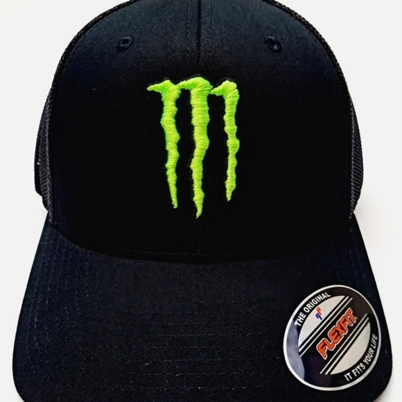 OSFM Flex fit Monster Energy Trucker Mesh Snapback Hat Black Racing MX SXS Race - Picture 1 of 7